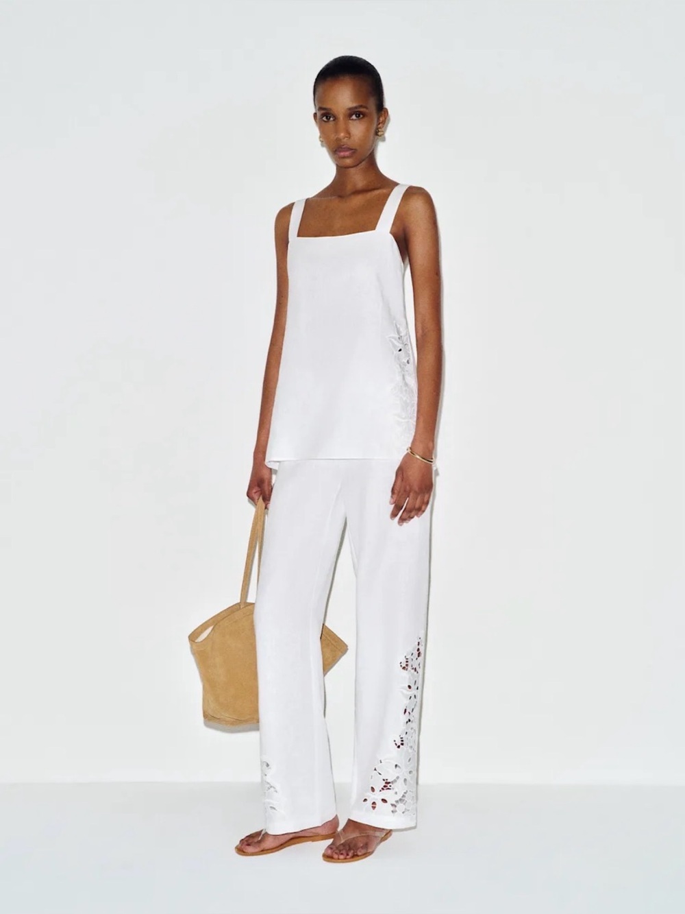 REFORMATION Kristen Linen Two Piece Set in White Lace S